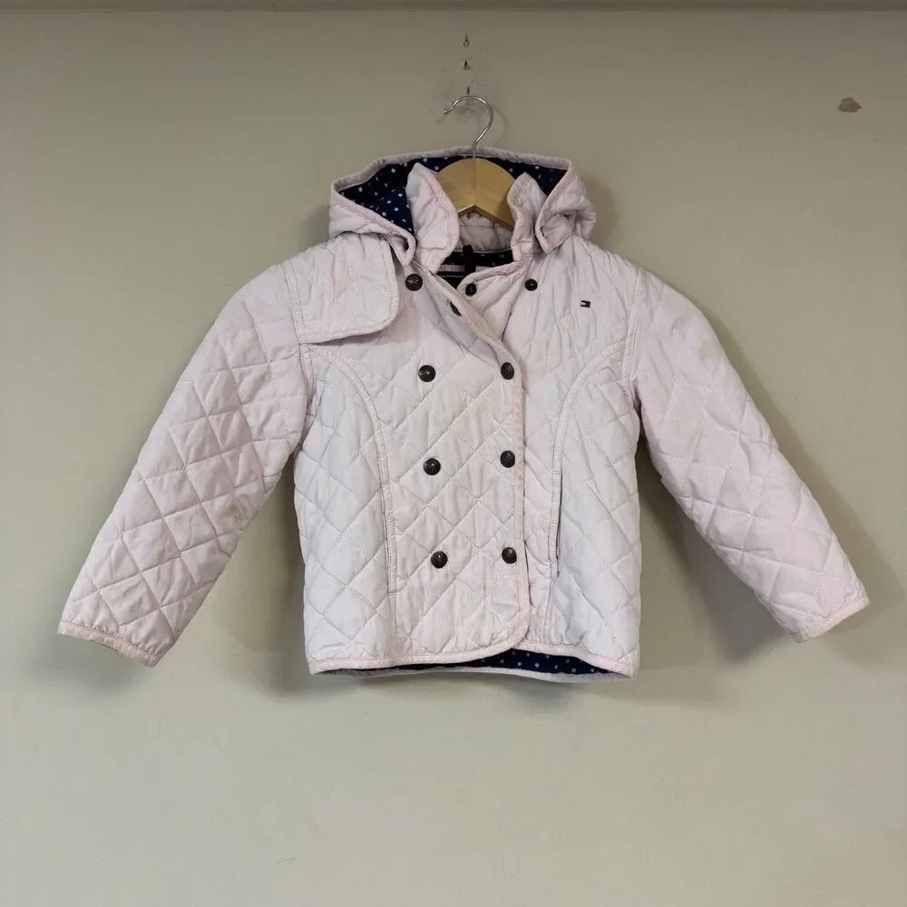Tommy Hilfiger Pink Jacket Girls 4T Quilted Hooded Preppy Fall School Winter